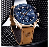 BENYAR 남성용 시계 쿼츠 크로노 그래프 비즈니스 럭셔리 브랜드 방수 손목 시계 남성용 패션 브라운 가죽 시계