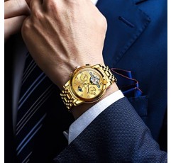 OLEVS 남자 자동 시계 해골 달 단계 다이얼 럭셔리 드레스 스테인레스 스틸 스트랩 5 손 다이아몬드 남자 손목 시계