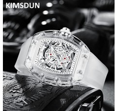 KIMSDUN-세련된 스켈레톤 스포츠 시계, 방수, 아날로그 석영 날짜 달력 손목시계, 투명한 토너 케이스 캐주얼 시계, 남성용 남녀공용 실리콘 스트랩