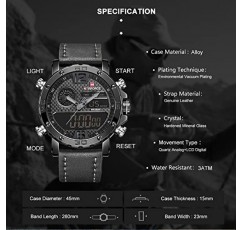 NAVIFORCE 남성용 방수 스포츠 시계 가죽 디지털 아날로그 시계 럭셔리 캐주얼 듀얼 타임 손목시계