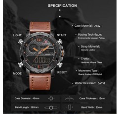 NAVIFORCE 남성용 방수 스포츠 시계 가죽 디지털 아날로그 시계 럭셔리 캐주얼 듀얼 타임 손목시계