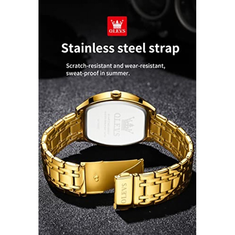 OLEVS Mens Gold Watch 비즈니스 드레스 다이아몬드 손목 시계 Tonneau Big Face Easy Reader 스테인레스 스틸 방수 날짜 남성 시계