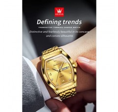 OLEVS Mens Gold Watch 비즈니스 드레스 다이아몬드 손목 시계 Tonneau Big Face Easy Reader 스테인레스 스틸 방수 날짜 남성 시계