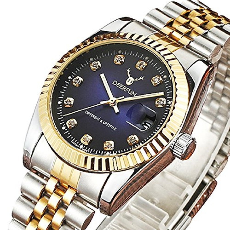 USWATCH 남성 패션 럭셔리 스테인레스 스틸 달력 라인 석 방수 스포츠 여성 남여 석영 시계