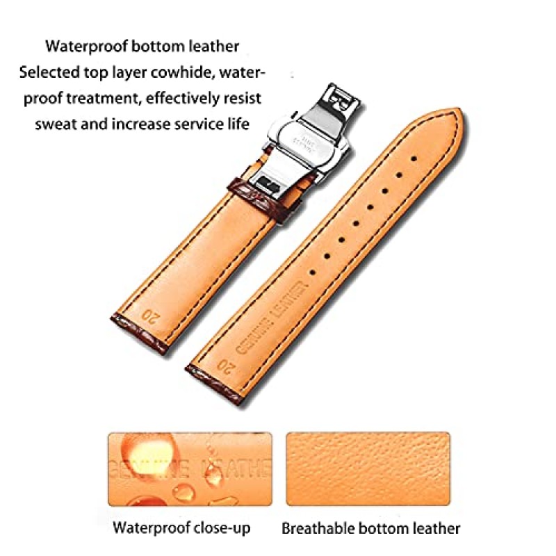 모란 정품 가죽 밴드 악어 및 소가죽 교체 배치 버클 시계 스트랩18mm ~ 24mm 남성용 및 여성용 악어 가죽 스트랩