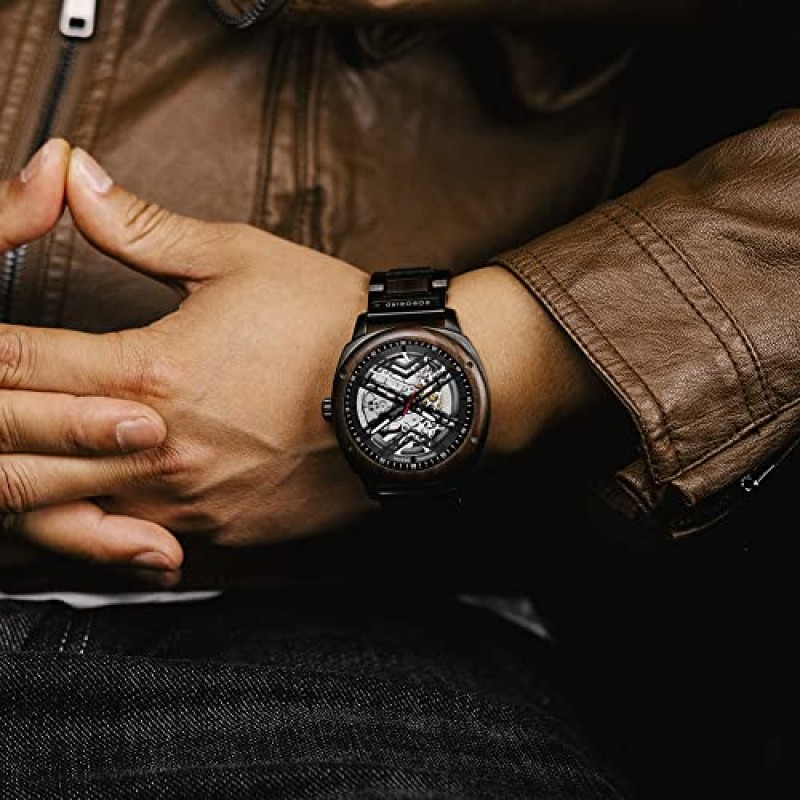BOBO BIRD Mens 자동 기계식 시계 남성용 새로운 럭셔리 45mm 해골 스테인레스 스틸 우드 시계