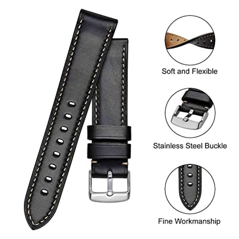 BISONSTRAP 가죽 시계 밴드 18mm 19mm 20mm 21mm 22mm 23mm 24mm, Horween Chromexcel 가죽 시계 스트랩