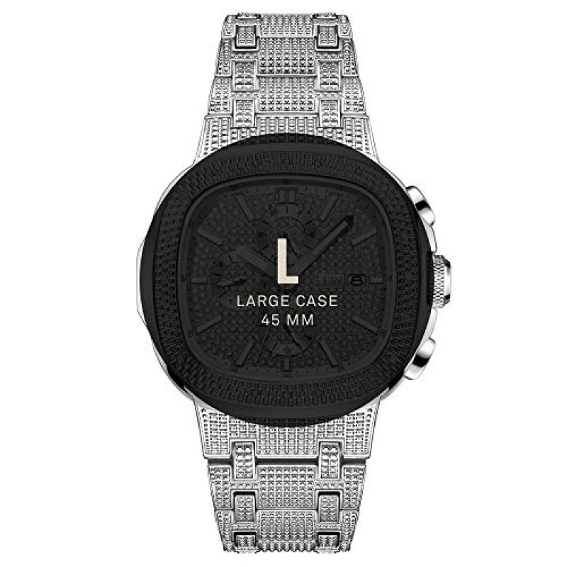 JBW 럭셔리 남성용 하이스트 J6380 0.20 ctw 20 다이아몬드 손목시계, 스테인리스 스틸 팔찌, 47.5mm