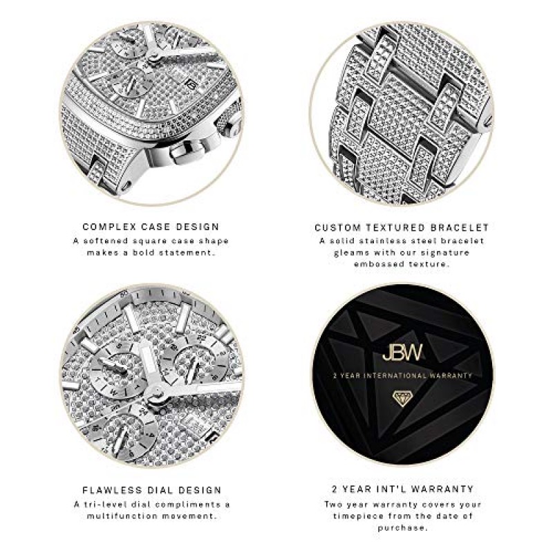 JBW 럭셔리 남성용 하이스트 J6380 0.20 ctw 20 다이아몬드 손목시계, 스테인리스 스틸 팔찌, 47.5mm