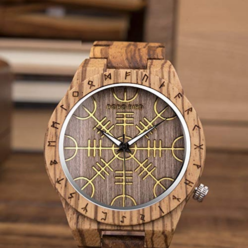 BOBO BIRD Mens 독특한 조각 나무 시계 대나무 나무 상자와 럭셔리 세련된 시계 나무 스트랩