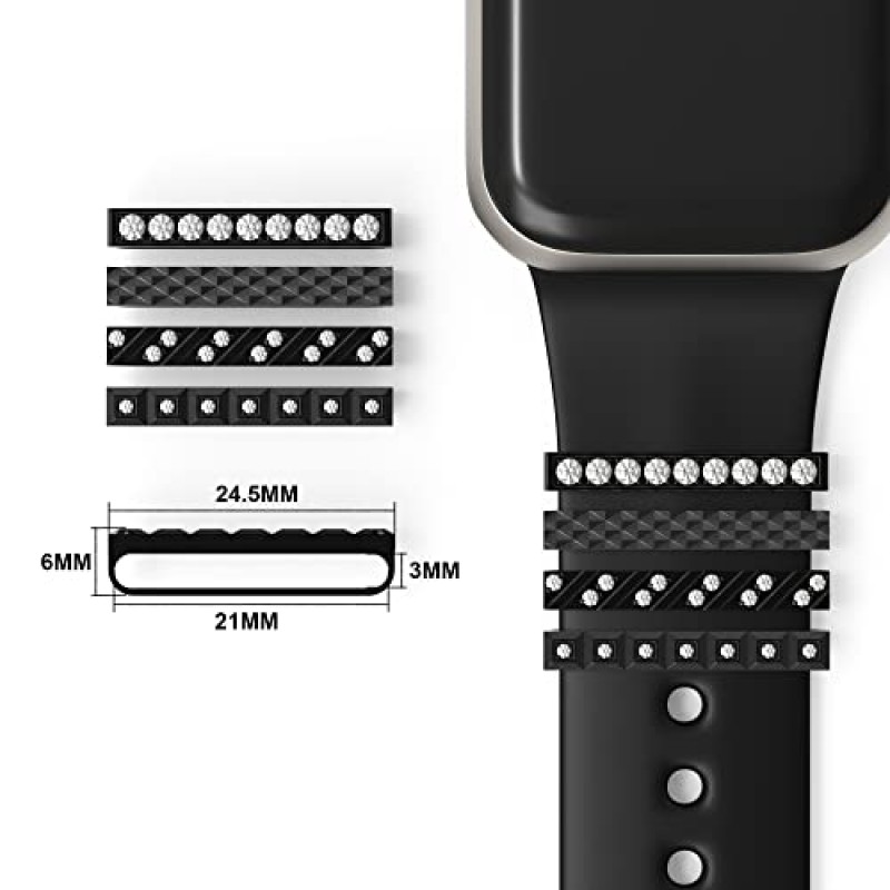 Callancity 4 개/대 Apple Watch 시리즈 용 시계 밴드 매력 8 7 6 5 4 3 SE, iWatch 44mm 45mm 다이아몬드 슬라이드 시계 밴드 액세서리 용 스테인레스 스틸 장식 링 루프