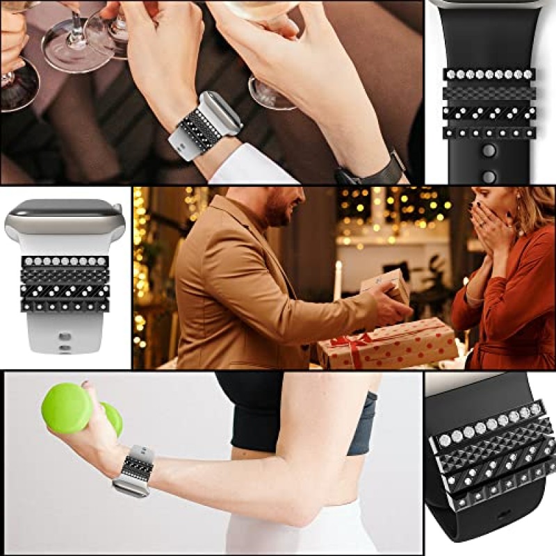 Callancity 4 개/대 Apple Watch 시리즈 용 시계 밴드 매력 8 7 6 5 4 3 SE, iWatch 44mm 45mm 다이아몬드 슬라이드 시계 밴드 액세서리 용 스테인레스 스틸 장식 링 루프