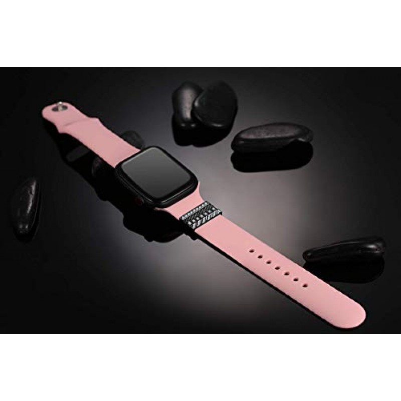 Callancity 4 개/대 Apple Watch 시리즈 용 시계 밴드 매력 8 7 6 5 4 3 SE, iWatch 44mm 45mm 다이아몬드 슬라이드 시계 밴드 액세서리 용 스테인레스 스틸 장식 링 루프