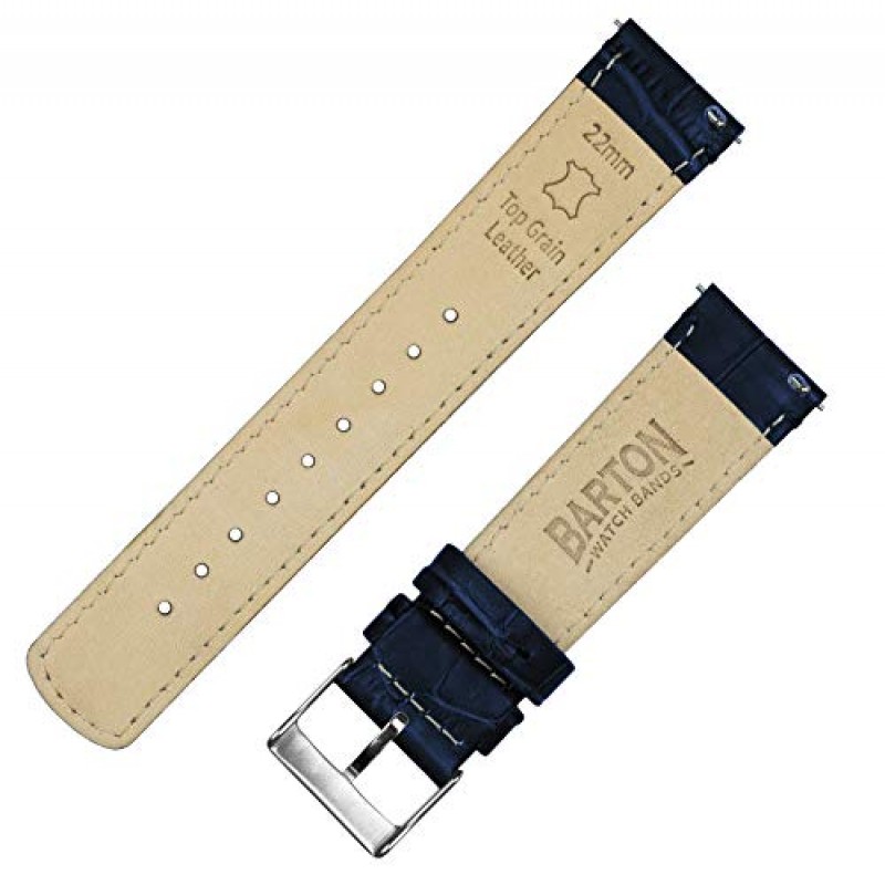 Barton Alligator Grain - 퀵 릴리스 가죽 시계 밴드 - 색상, 길이 및 너비 선택 - 16mm, 18mm, 19mm, 20mm, 21mm, 22mm, 23mm 또는 24mm 표준 또는 길이