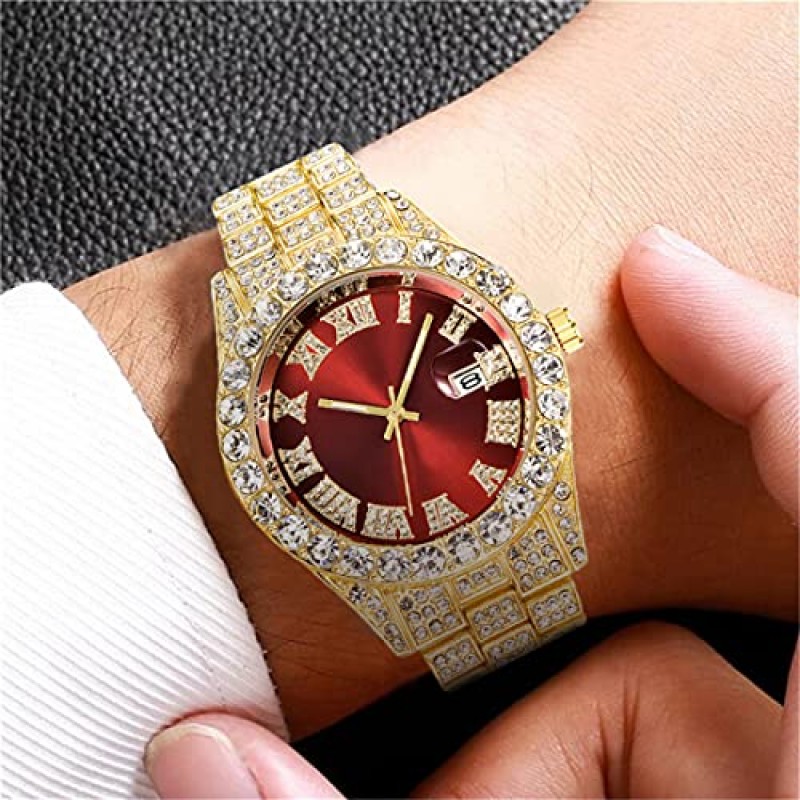 SENRUD 럭셔리 남성 여성 힙합 전체 다이아몬드 팔찌 손목 시계 남여 크리스탈 라인 석 시계 Iced Out Watch
