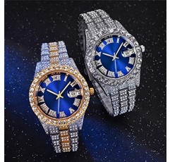 SENRUD 럭셔리 남성 여성 힙합 전체 다이아몬드 팔찌 손목 시계 남여 크리스탈 라인 석 시계 Iced Out Watch