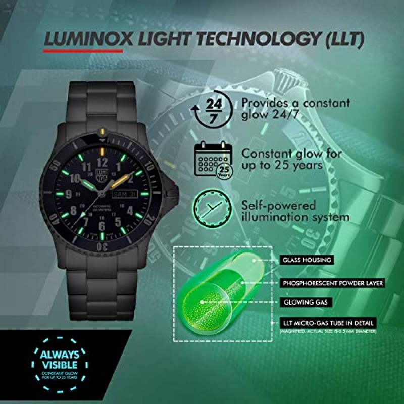 Luminox Auotmatic 스포츠 타이머 XS.0924 남성용 시계 42mm - 실버/블루 200m 방수 사파이어 글라스 밀리터리 스포츠 시계