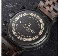 BOBO BIRD 남성 패션 클래식 캐주얼 나무 시계 럭셔리 브랜드 석영 손목 시계 날짜 블루 초침 디스플레이