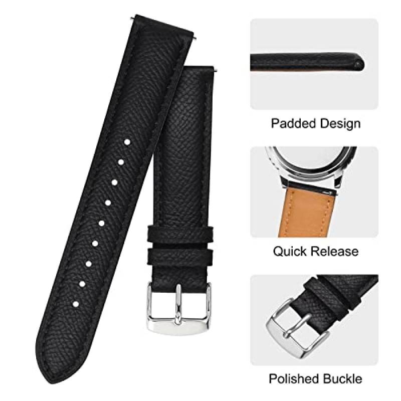 여성 및 남성용 BISONSTRAP 질감 가죽 시계 스트랩, 퀵 릴리스가 있는 시계 교체 밴드, 18mm 20mm 22mm