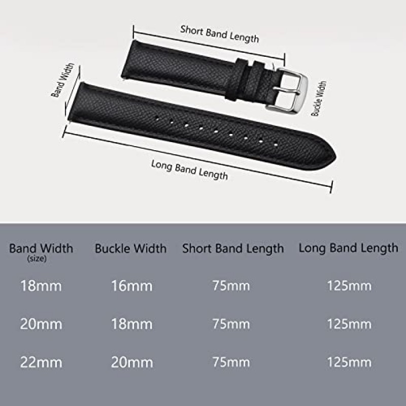 여성 및 남성용 BISONSTRAP 질감 가죽 시계 스트랩, 퀵 릴리스가 있는 시계 교체 밴드, 18mm 20mm 22mm
