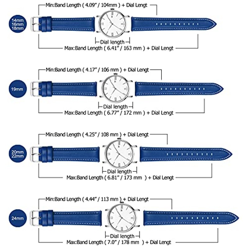 Fullmosa 20mm 가죽 시계 밴드 Samsung Galaxy Watch 6 40mm 44mm/Galaxy Watch 6 Classic 43mm 47mm/Galaxy Watch 5 40mm 44mm/Pro 45mm,Galaxy Watch 4 40mm 44mm/Classic 46mm 42mm(2021), 다크 블루와 호환 가능