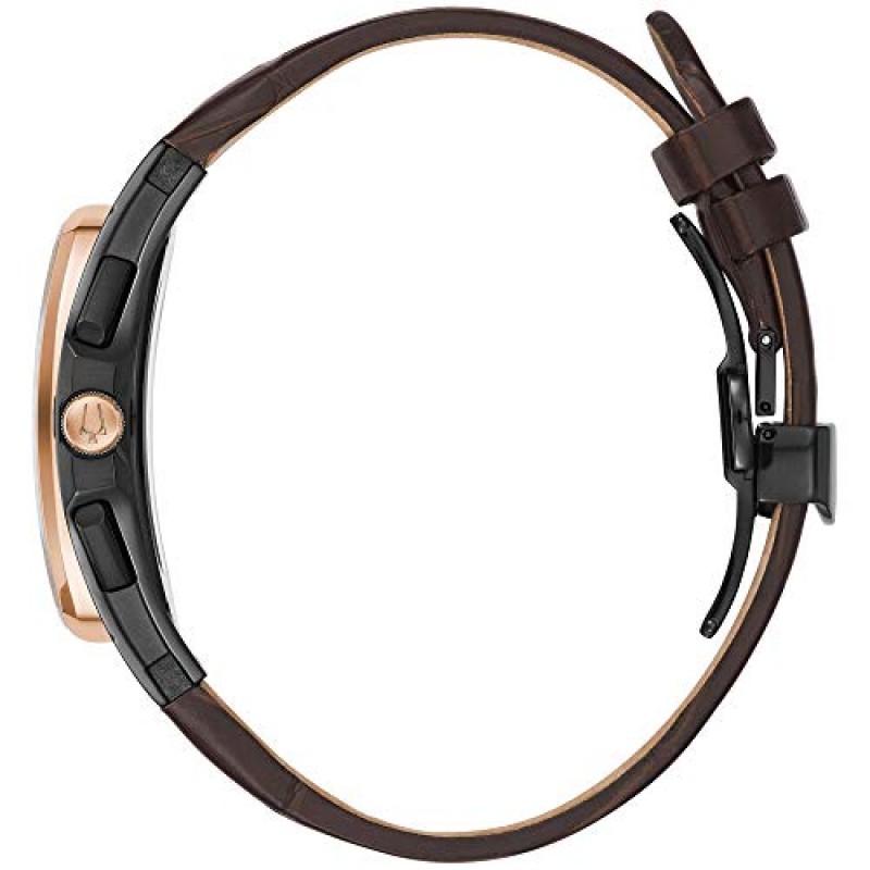 부로바 남성용 CURV 크로노그래프 브라운 가죽 스트랩 시계 | 41.65mm | 98A264