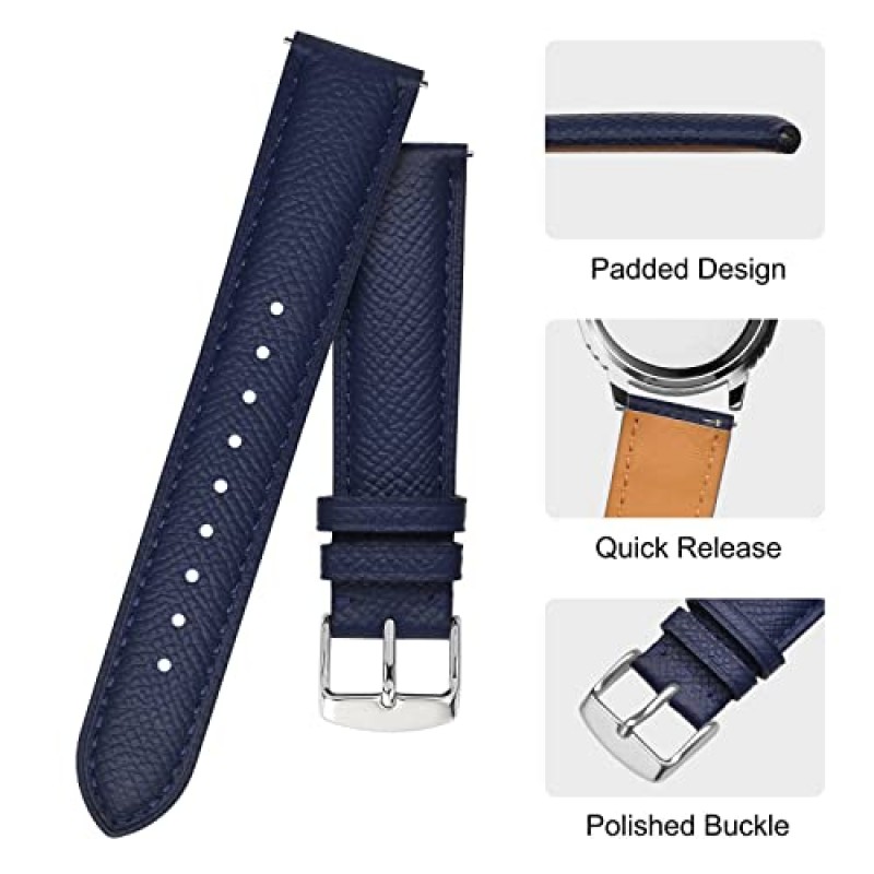 여성 및 남성용 BISONSTRAP 질감 가죽 시계 스트랩, 퀵 릴리스가 있는 시계 교체 밴드, 18mm 20mm 22mm