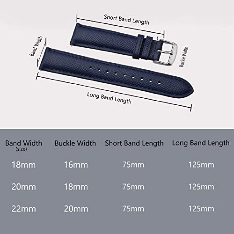여성 및 남성용 BISONSTRAP 질감 가죽 시계 스트랩, 퀵 릴리스가 있는 시계 교체 밴드, 18mm 20mm 22mm