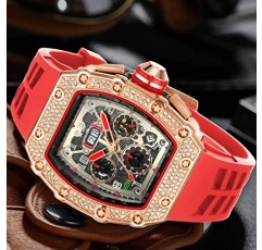 FANMIS Mens Bling 펑크 다이아몬드 크로노 그래프 시계 패션 스타일 실리콘 밴드 스포츠 손목 시계