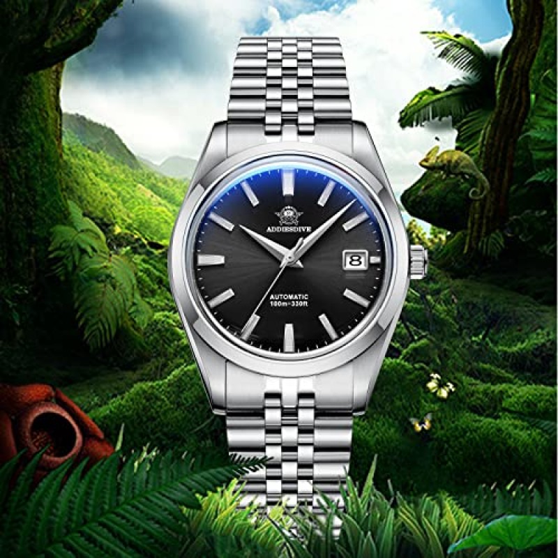 ADDIESDIVE 럭셔리 자동 시계 또는 남성 39MM 단순 아날로그 다이얼 희년 스틸 스트랩 NH35A 무브먼트 AD2029