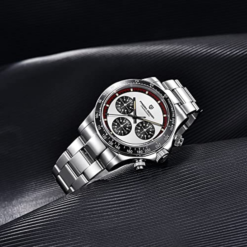 HaiQin Pagani 디자인 남성용 우주 타키미터 시계 일본 쿼츠 무브먼트 전문 크로노그래프 316L 스테인레스 스틸 100M 방수 아날로그 럭셔리 시계