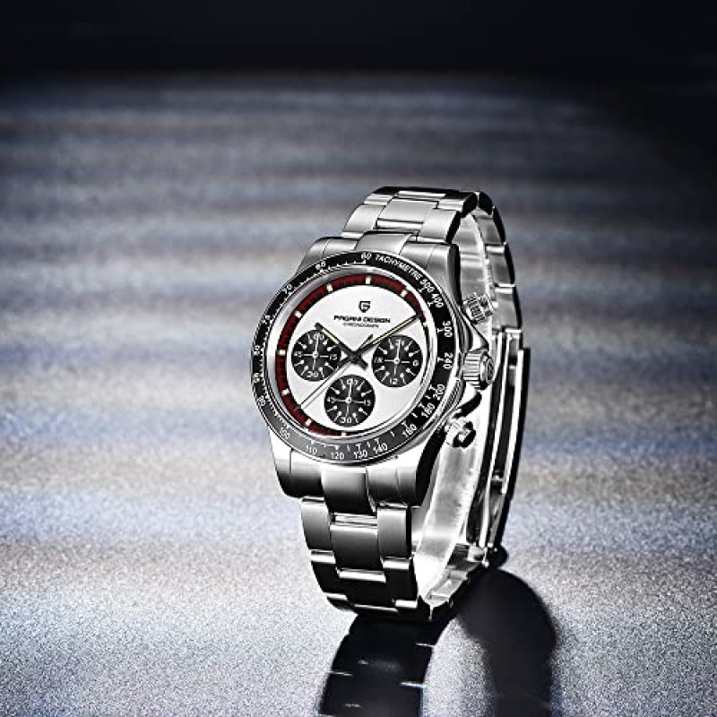 HaiQin Pagani 디자인 남성용 우주 타키미터 시계 일본 쿼츠 무브먼트 전문 크로노그래프 316L 스테인레스 스틸 100M 방수 아날로그 럭셔리 시계