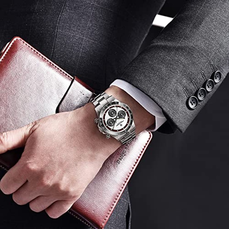 HaiQin Pagani 디자인 남성용 우주 타키미터 시계 일본 쿼츠 무브먼트 전문 크로노그래프 316L 스테인레스 스틸 100M 방수 아날로그 럭셔리 시계