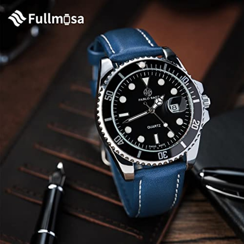 Fullmosa 22mm 가죽 시계 밴드는 Samsung Galaxy Watch 46mm,Galaxy Watch 3 45mm,Gear S3 Frontier/Classic,Huawei Watch GT,Garmin Vivoactive 4/Forerunner 945,Dark Blue와 호환됩니다.
