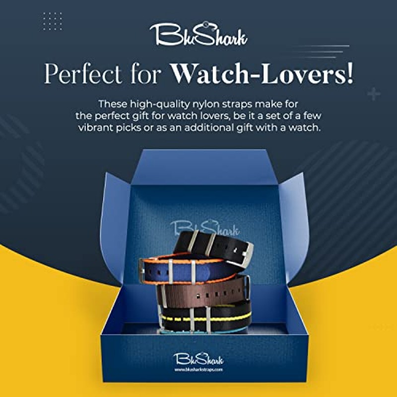 BluShark - AlphaShark 고급 안전 벨트 나일론 시계 스트랩 - 스테인레스 스틸 버클 다양한 크기 스타일 남성용 교체 밴드 스트랩, 방수 일체형다양한 크기