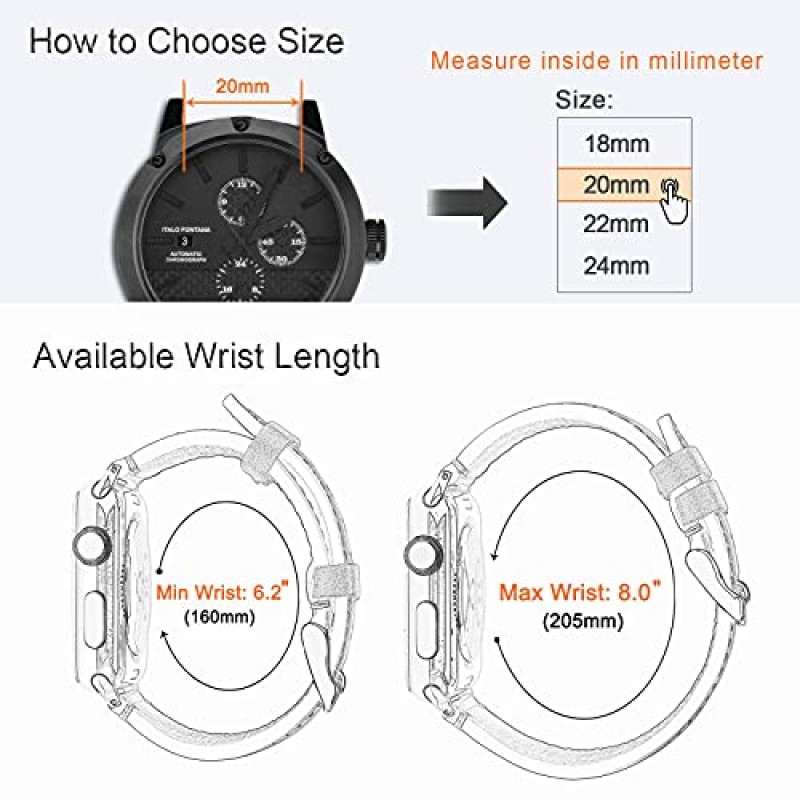 WOCCI 견고한 스타일 시계 밴드, 실리콘 고무 교체 스트랩, 스테인레스 스틸 버클, 18mm 20mm 22mm 24mm