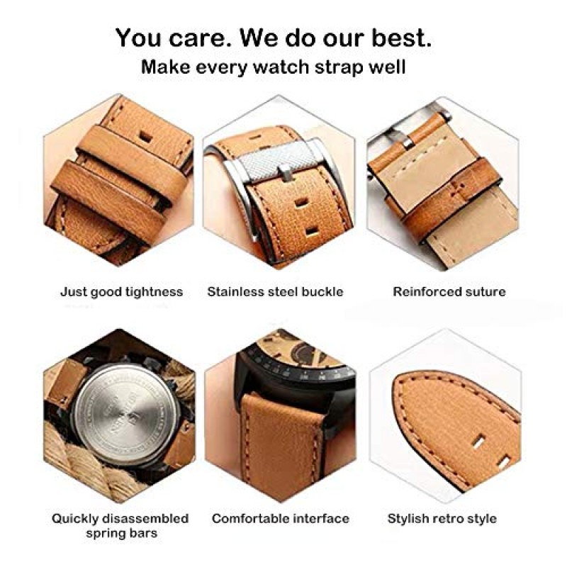 Choco&Man US Timex 송아지 가죽 시계 밴드 스트랩 시계 폭 20mm 22mm 남성용 화석 교체(FS5088 FS5380) TIMEX 시계