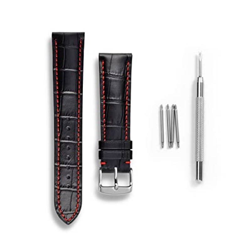 WOCCI 시계 밴드, 이탈리아 가죽, 양각 악어 무늬, 색상 및 폭 선택 14mm 18mm 19mm 20mm 21mm 22mm