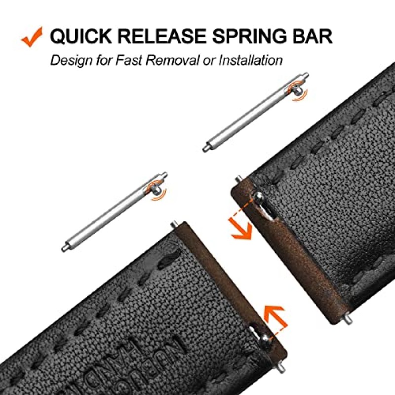 ANNEFIT 22mm 시계 밴드, 스테인리스 스틸 로즈 골드 버클, 빈티지 누벅 스웨이드 부드러운 가죽 시계 스트랩, 퀵 릴리스(다크 브라운)