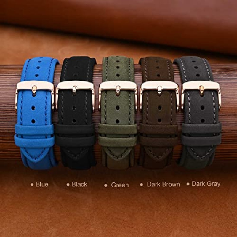 ANNEFIT 22mm 시계 밴드, 스테인리스 스틸 로즈 골드 버클, 빈티지 누벅 스웨이드 부드러운 가죽 시계 스트랩, 퀵 릴리스(다크 브라운)
