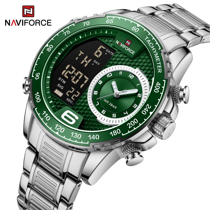 NAVIFORCE 남성용 다기능 방수 스포츠 아날로그 디지털 쿼츠 시계, 크로노그래프 듀얼 타임 알람 SIG 스누즈 기능 포함