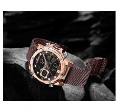NAVIFORCE Mens 디지털 시계 스테인레스 스틸 메쉬 밴드 스포츠 방수 시계 알람 군사 듀얼 타임 손목 시계