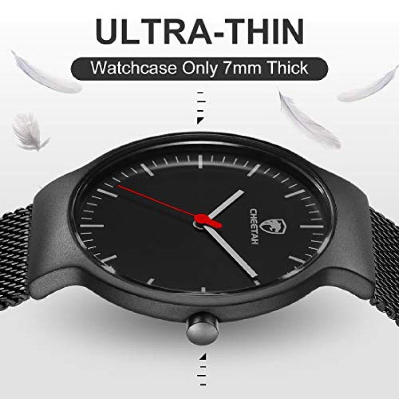 골든 아워 남성용 시계 패션 미니멀리스트 얇은 38mm 석영 아날로그 방수 시계, 블랙 스테인레스 스틸 메쉬 밴드 포함