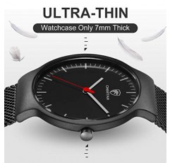 골든 아워 남성용 시계 패션 미니멀리스트 얇은 38mm 석영 아날로그 방수 시계, 블랙 스테인레스 스틸 메쉬 밴드 포함