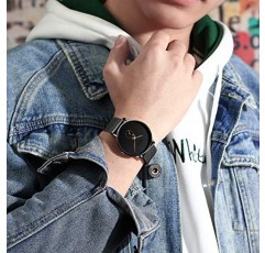 LIGE 남성용 시계 남성용 초박형 아날로그 석영 미니멀리스트 스테인레스 스틸 메쉬 밴드 드레스 시계