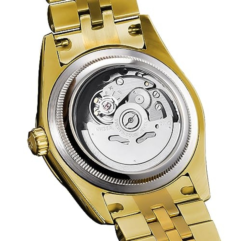 HUNRUY 41MM 남성용 금도금 자동 시계(요일 및 날짜 포함)