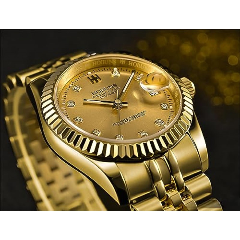 HUNRUY 41MM 남성용 금도금 자동 시계(요일 및 날짜 포함)