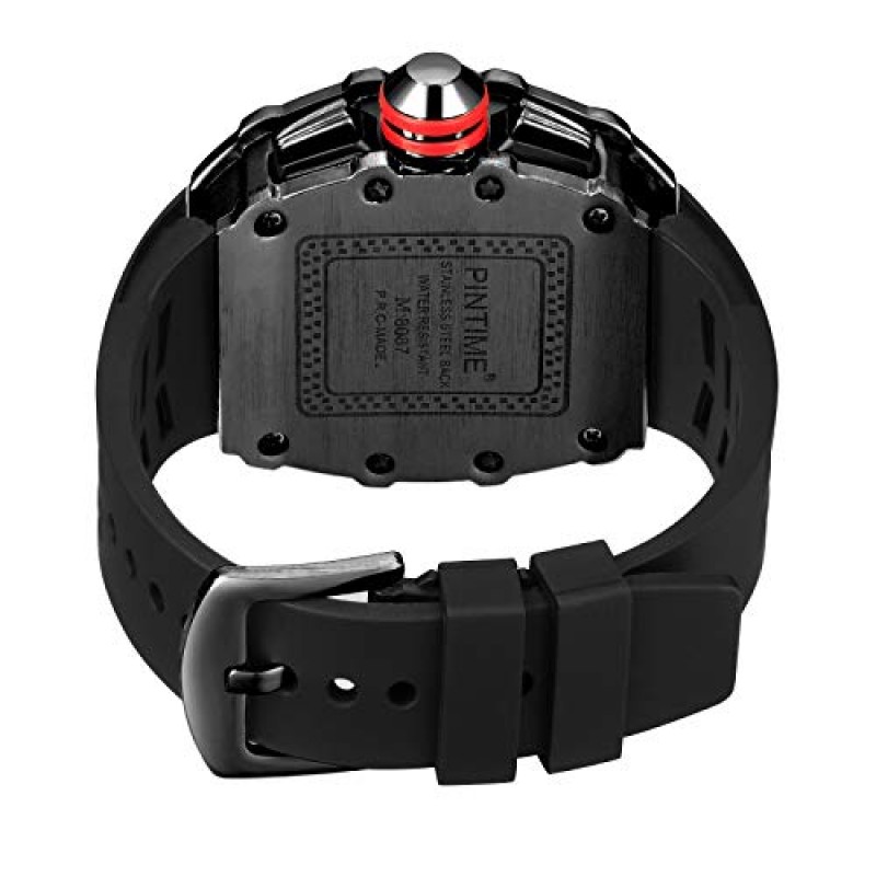 PINTIME Mens Bling 펑크 크로노 그래프 시계 Iced Out 다이아몬드 디자이너 시계 독특한 패션 스타일 석영 스포츠 손목 시계 실리콘 가죽 밴드