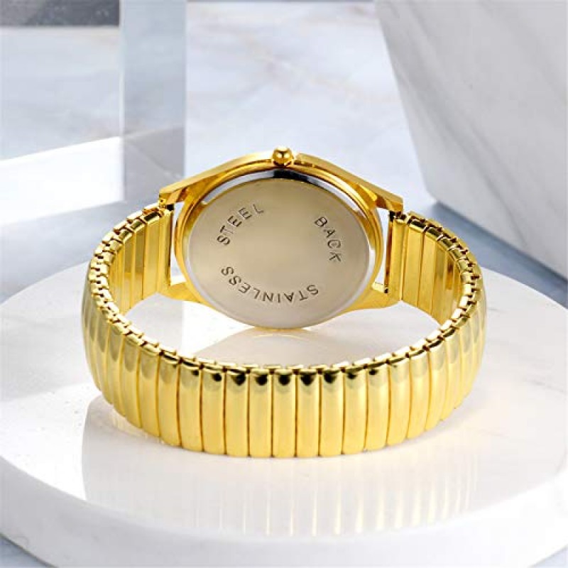JewelryWe 남성용 빅 다이얼이지 리더 쿼츠 시계, 골드/실버 톤 탄성 밴드 손목시계, 크리스마스용