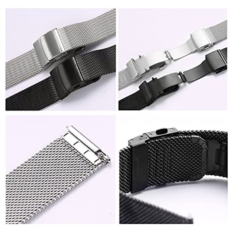 남성 여성을위한 Carty 스테인레스 스틸 메쉬 시계 밴드, 조절 가능한 시계 스트랩 20mm 12mm 14mm 16mm 18mm 24mm 22mm 퀵 릴리스 금속 메쉬 시계 스트랩 이중 접는 걸쇠가있는 단단한 얇은 금속 시계 밴드